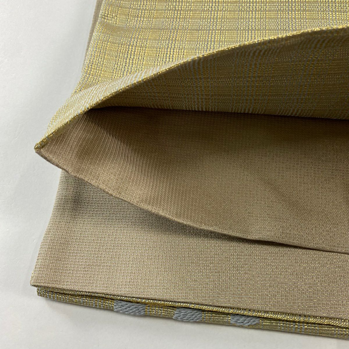 【庫存清倉】 【美品】 袋帶 名品級 縞 幾何圖案 金絲 金色 大鼓圖案 純蠶絲