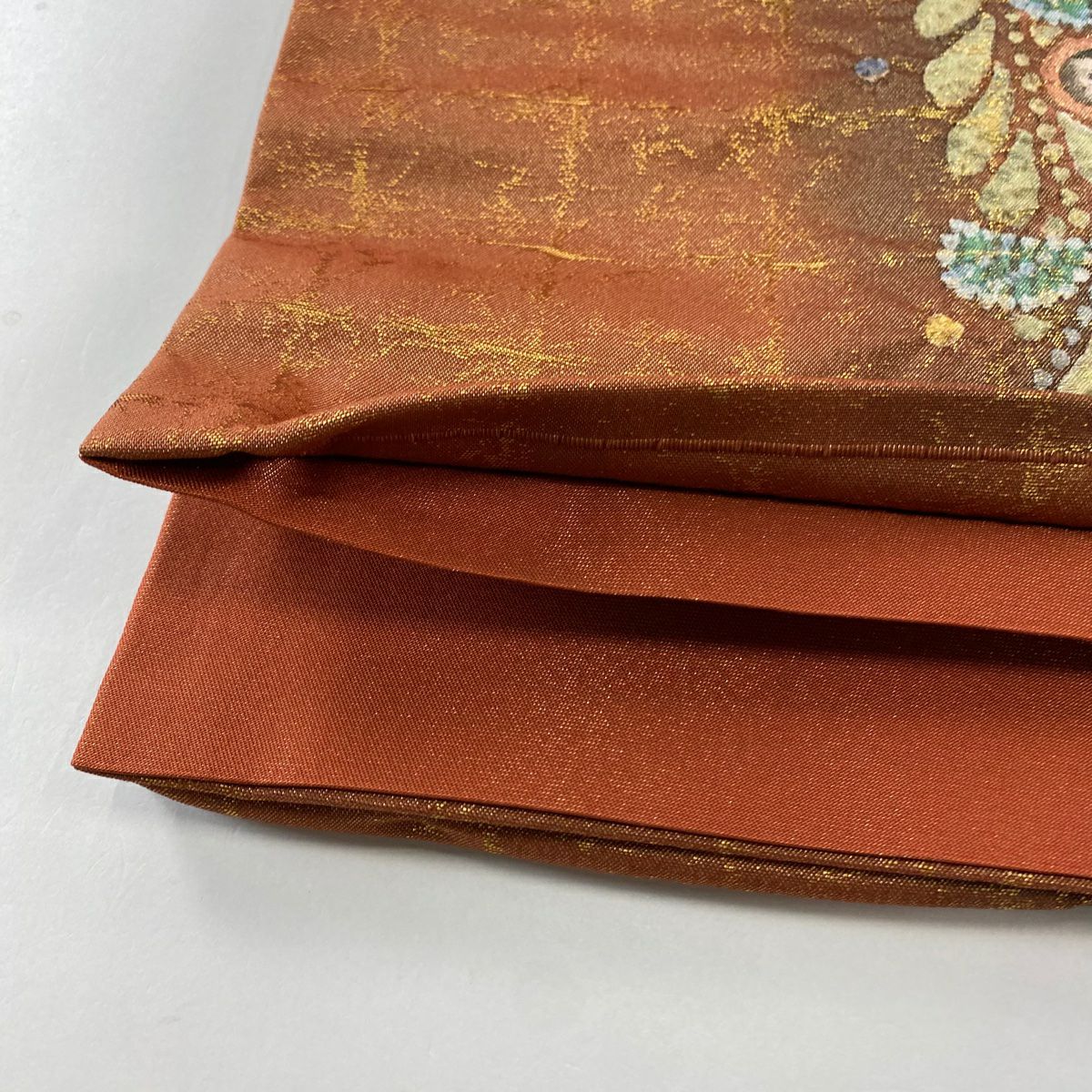 【庫存清倉】 袋帶 名品級 附落款 辻花染 金絲 金金箔 紅茶 大鼓圖案 純蠶絲