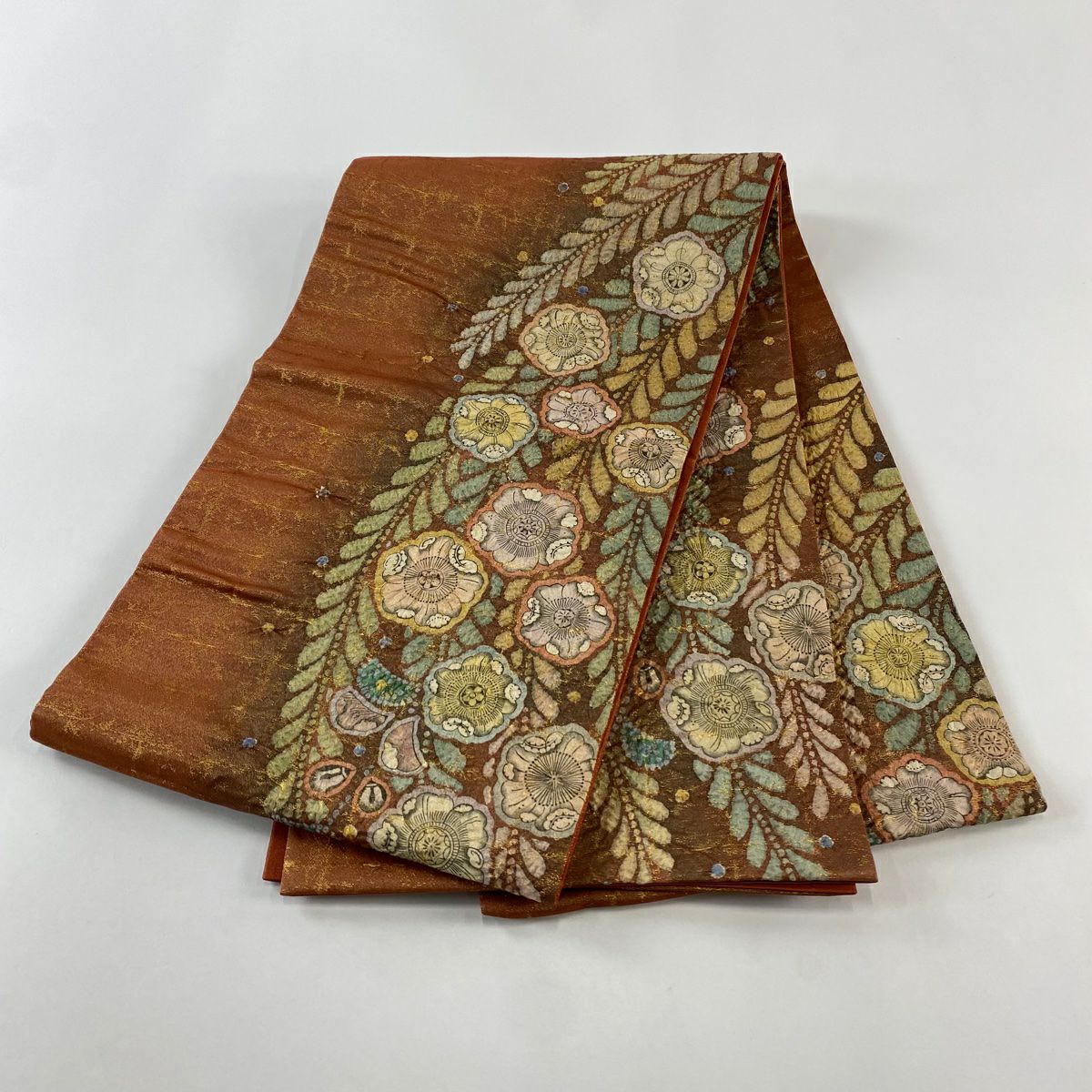 【庫存清倉】 袋帶 名品級 附落款 辻花染 金絲 金金箔 紅茶 大鼓圖案 純蠶絲