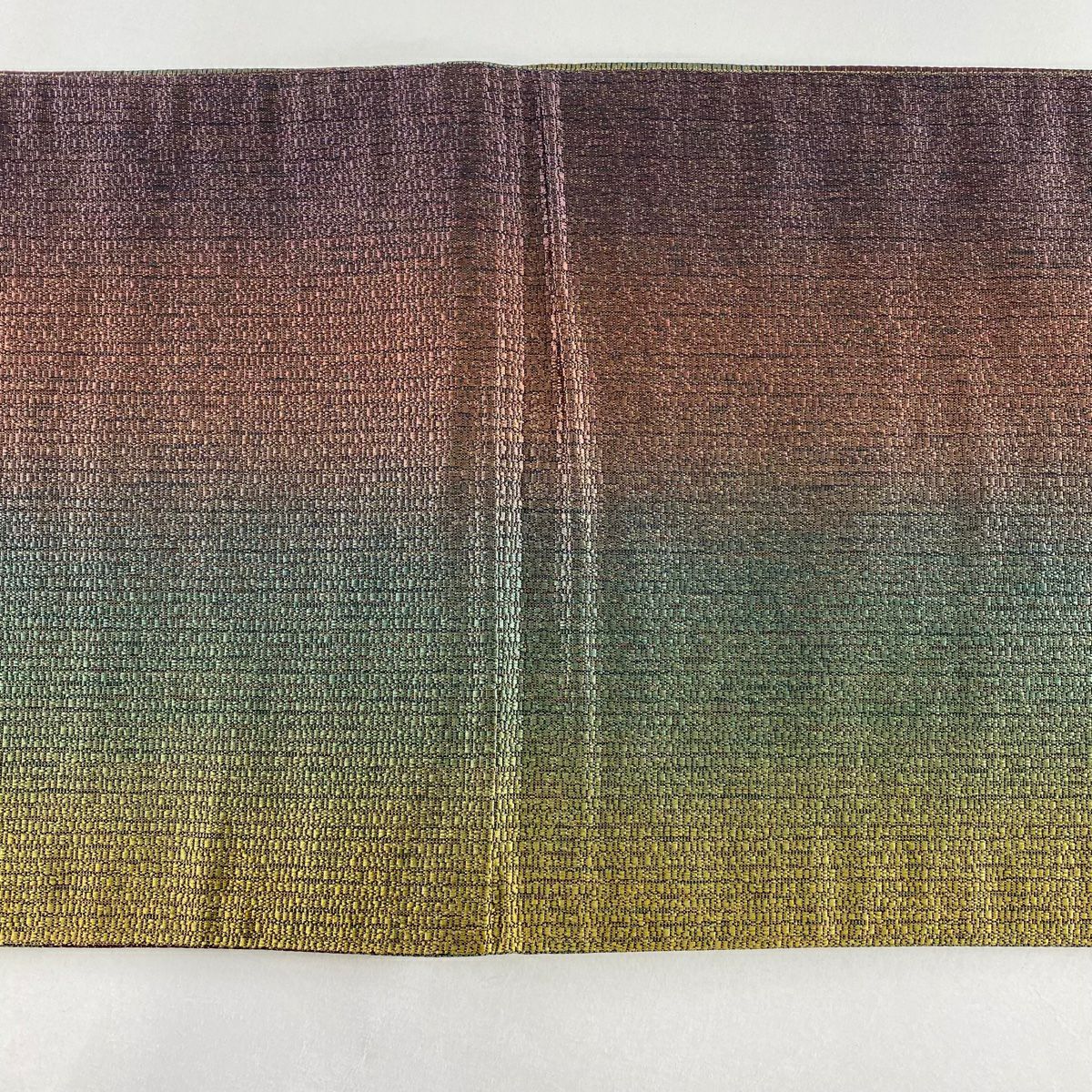 【清倉特賣】 【美品】 袋帶 名品級 花唐草紋 縞 金金箔 漸層 茶綠 六通 純蠶絲