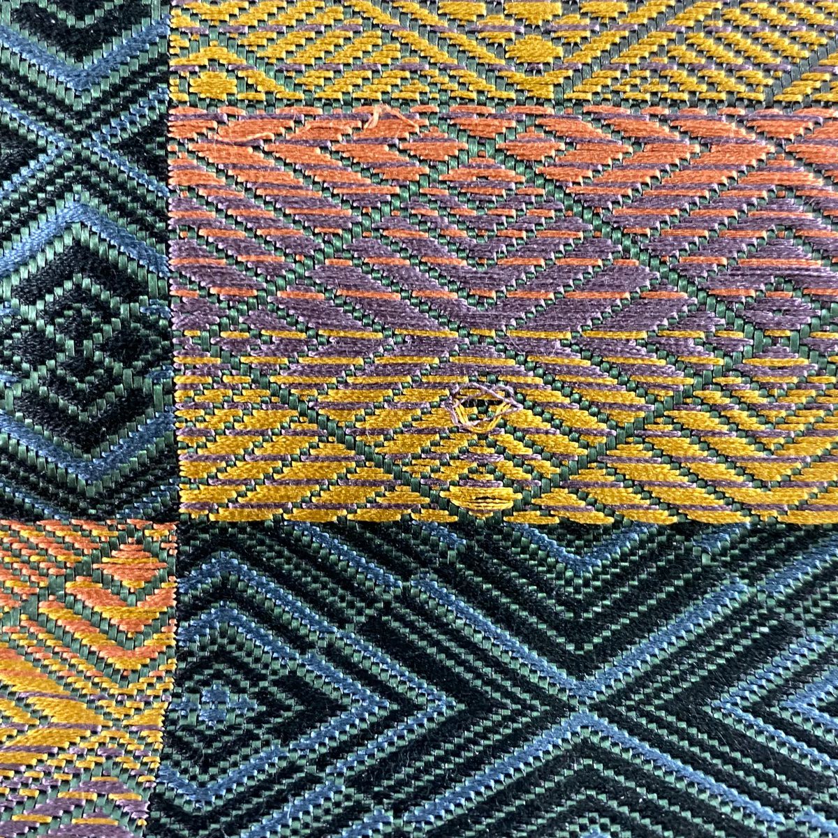 【庫存清倉】 【美品】 袋帶 名品級 變形市松樹 幾何圖案 深藍 六通 純蠶絲