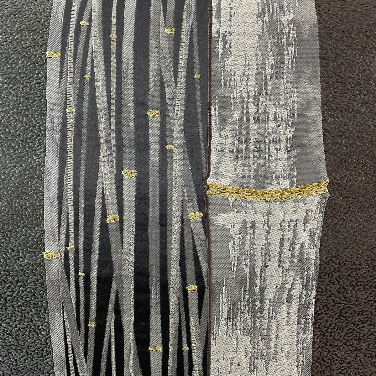【庫存清倉】 【美品】 袋帶 名品級 竹子 金銀絲 灰色 六通 純蠶絲