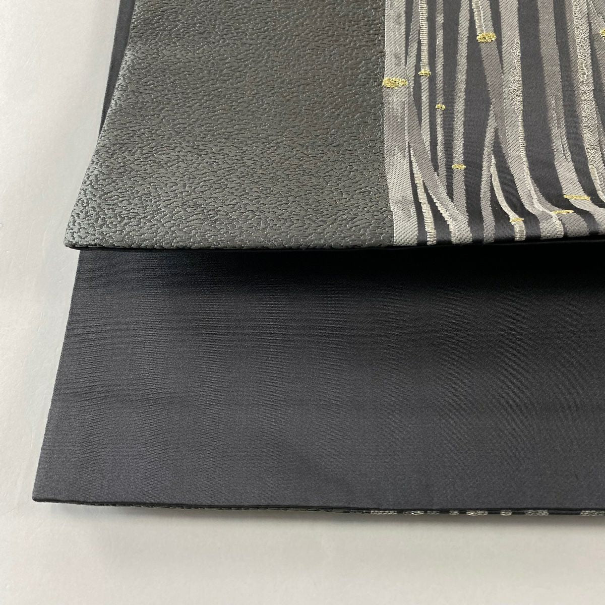 【庫存清倉】 【美品】 袋帶 名品級 竹子 金銀絲 灰色 六通 純蠶絲