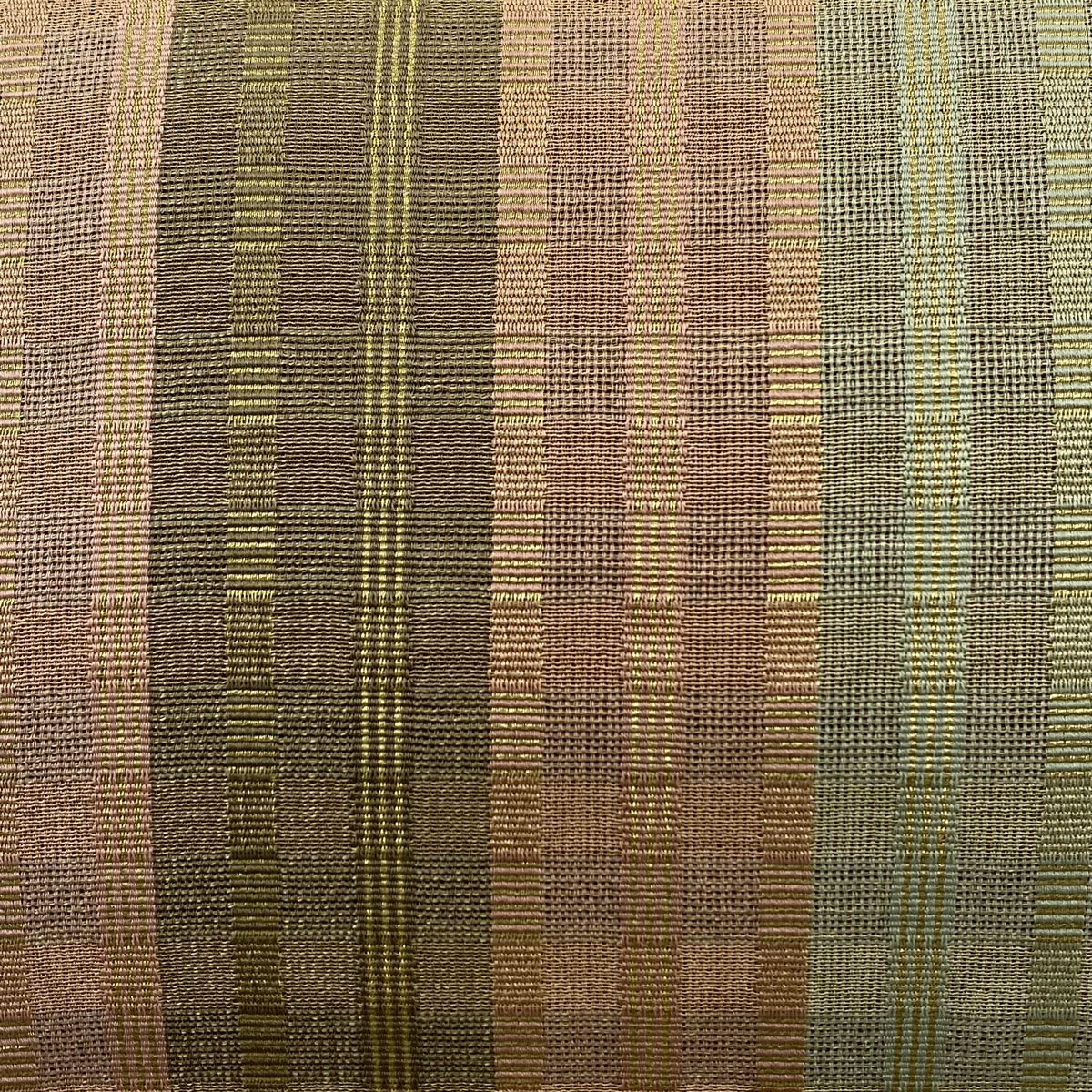 【庫存清倉】 【美品】 袋帶 名品級 條紋 格子 金絲 鮭粉色 大鼓圖案 純蠶絲