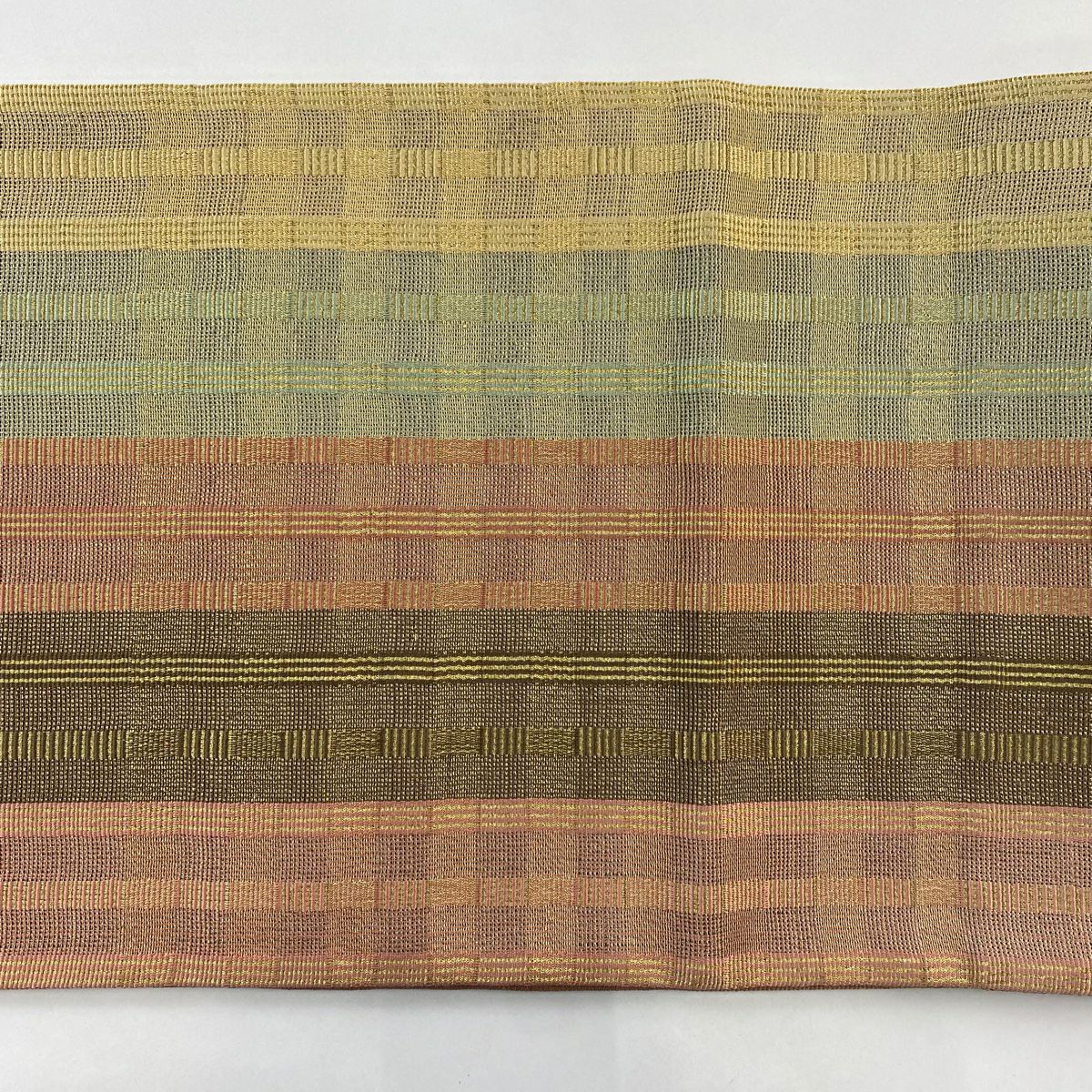 【庫存清倉】 【美品】 袋帶 名品級 條紋 格子 金絲 鮭粉色 大鼓圖案 純蠶絲