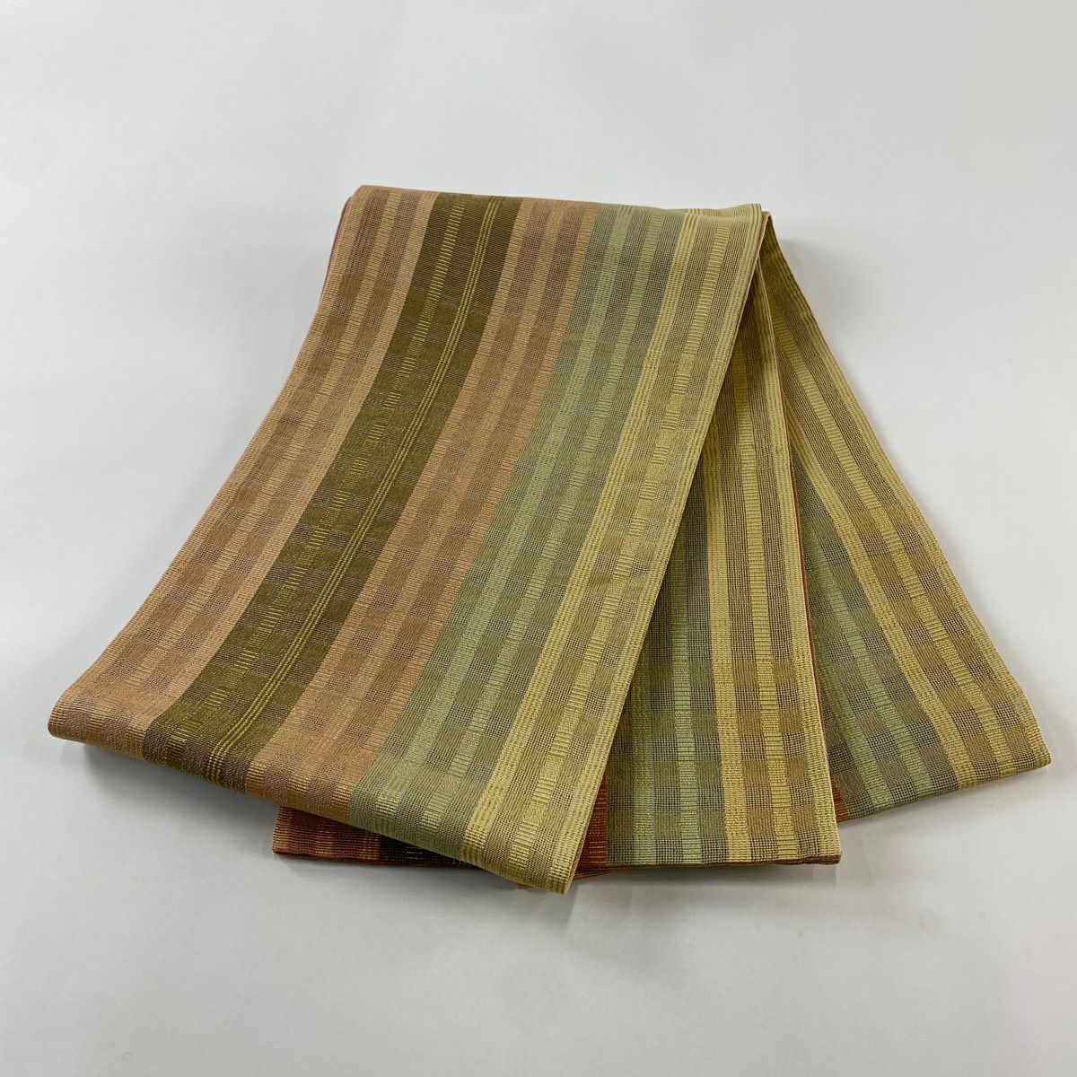 【庫存清倉】 【美品】 袋帶 名品級 條紋 格子 金絲 鮭粉色 大鼓圖案 純蠶絲