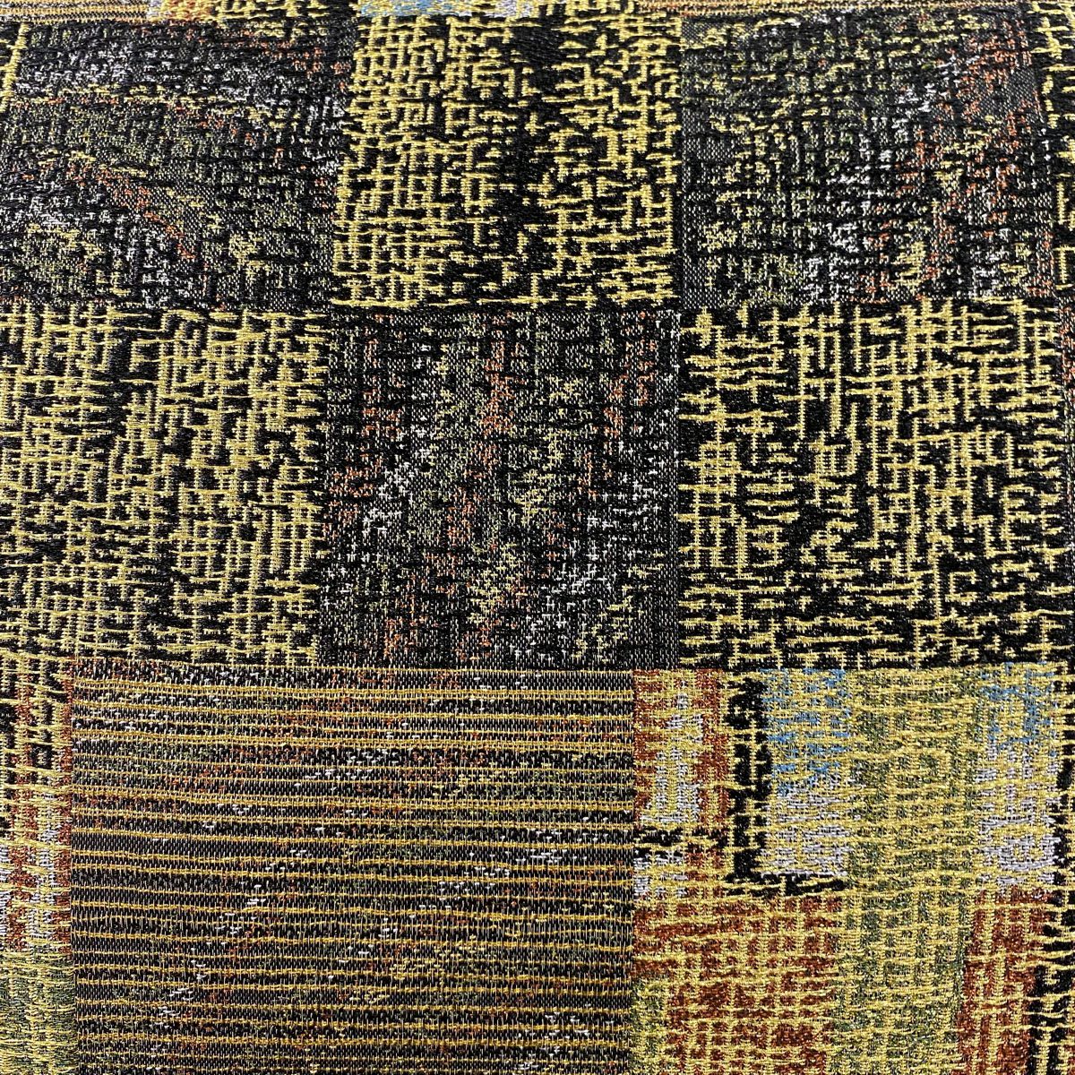 【庫存清倉】 【美品】 袋帶 名品級 市松樹 幾何圖案 金絲 金金箔 墨色 六通 純蠶絲