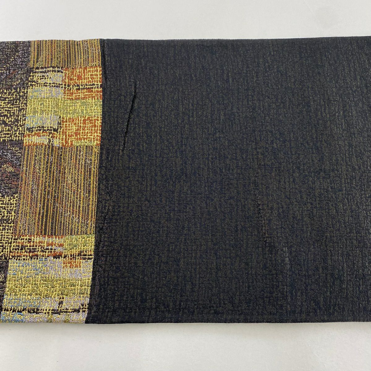 【庫存清倉】 【美品】 袋帶 名品級 市松樹 幾何圖案 金絲 金金箔 墨色 六通 純蠶絲