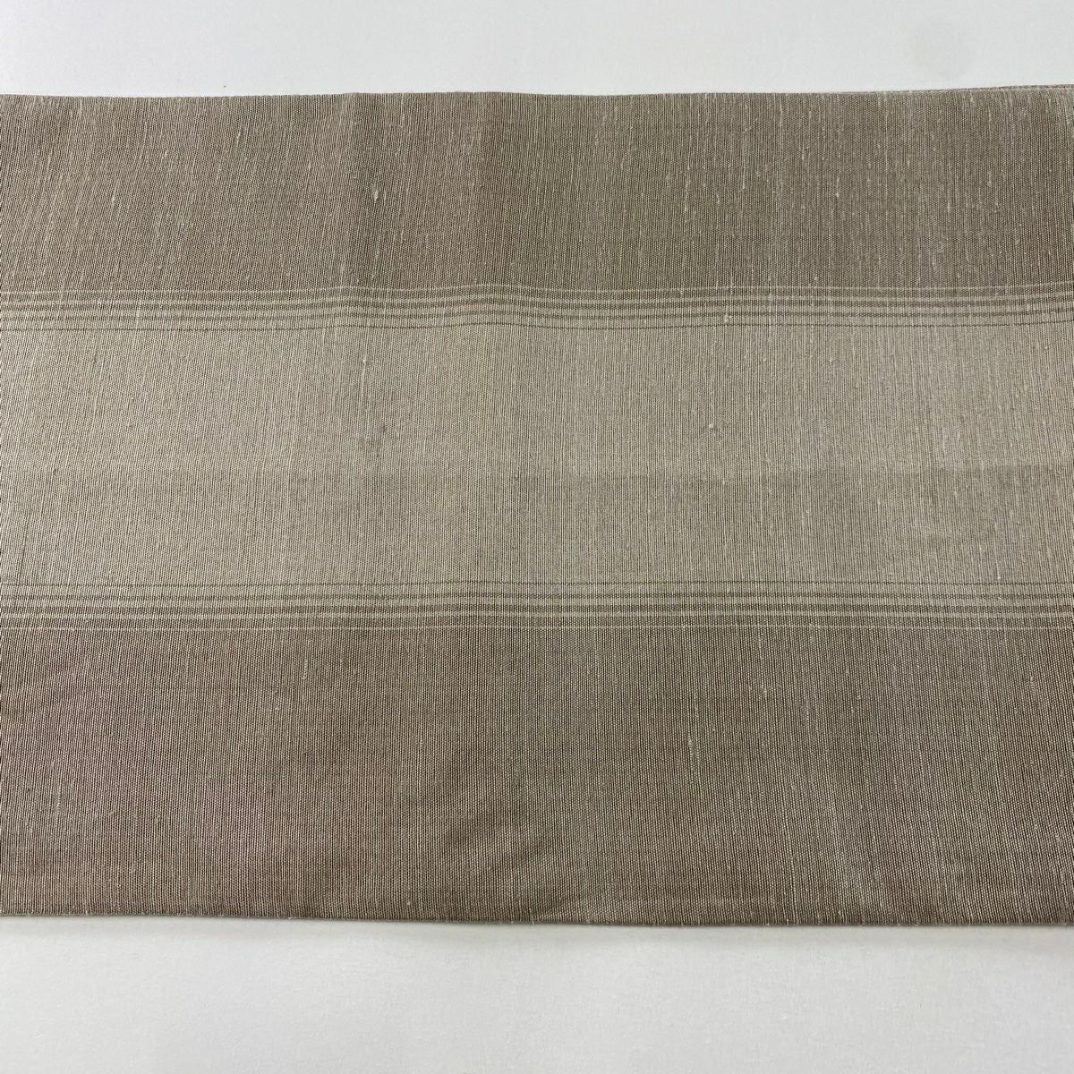 【庫存清倉】 袋帶 名品級 紬織織 華紋 刺繡 灰茶 お太鼓圖案 純蠶絲
