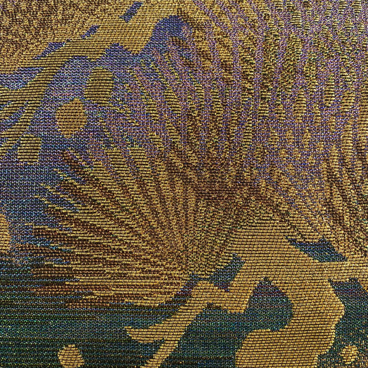 【美品】 袋帶 逸品級 佐波理 落款あり 綴 松樹 霞 金糸 金金箔 綠 お太鼓柄 純蠶絲