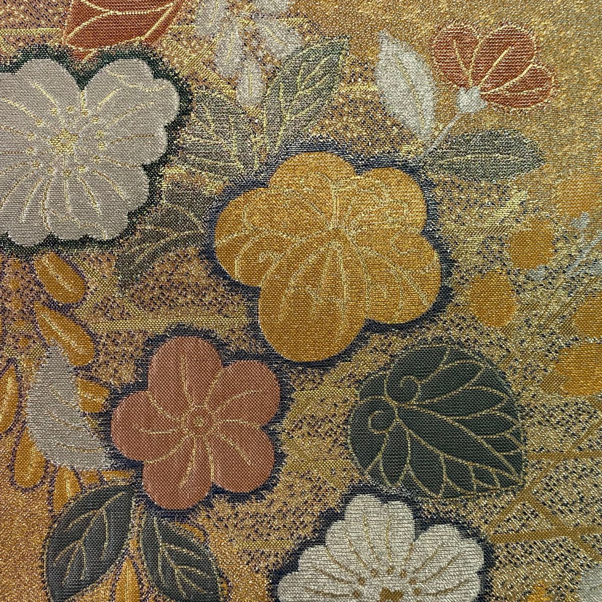 袋帶 秀品級 辻花染 金絲 金金箔 淺橙 六通 純蠶絲