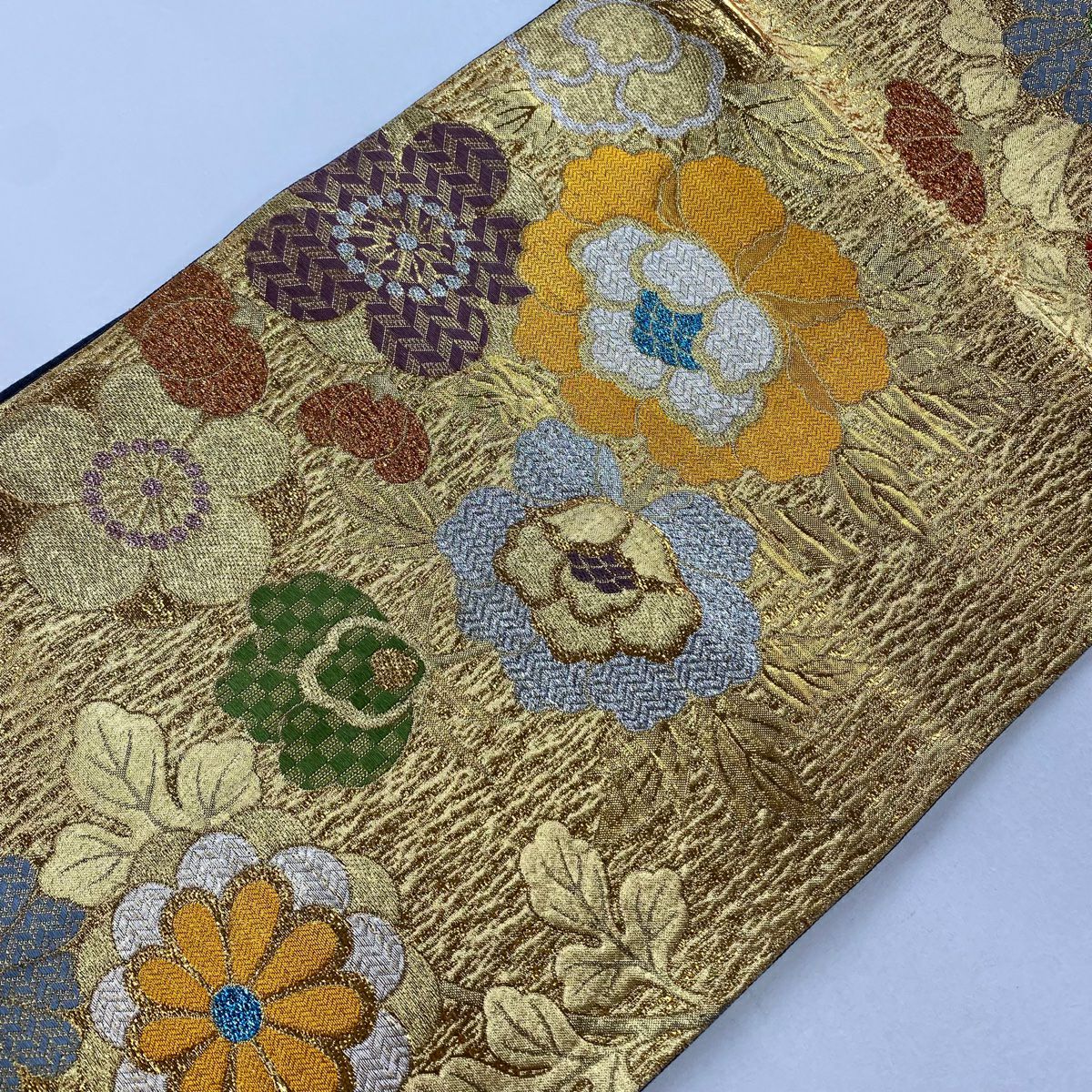 袋帶 秀品級 草花紋紋 金金箔 金線 金色 六通 純蠶絲