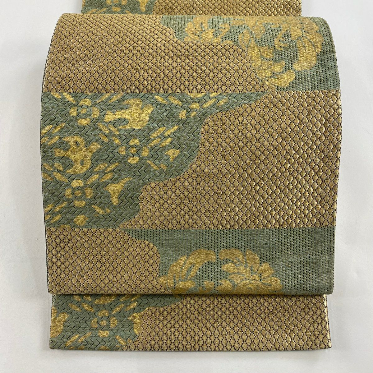 【美品】 袋帶 秀品級 鳥 横段 金絲 金銀彩 金色 全通 純蠶絲