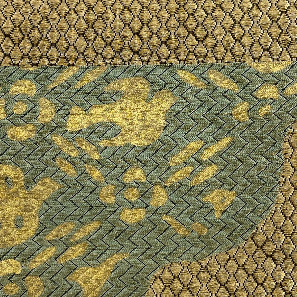 【美品】 袋帶 秀品級 鳥 横段 金絲 金銀彩 金色 全通 純蠶絲
