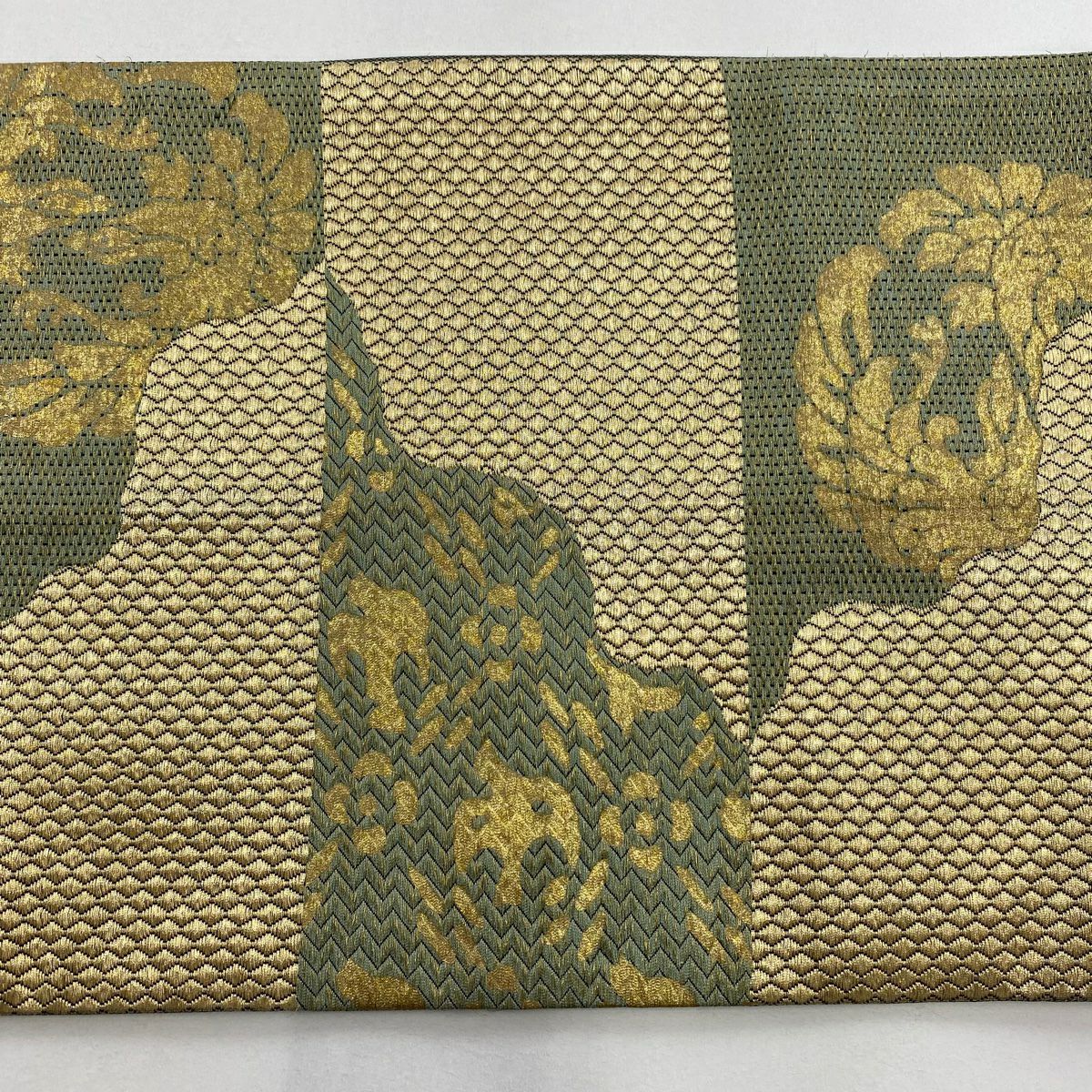 【美品】 袋帶 秀品級 鳥 横段 金絲 金銀彩 金色 全通 純蠶絲