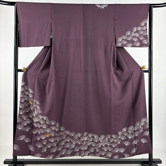 訪問服 身長151.5cm 袖長63.5cm S 雙層 棉毛 金絲 刺繡 紫 純蠶絲 秀品級