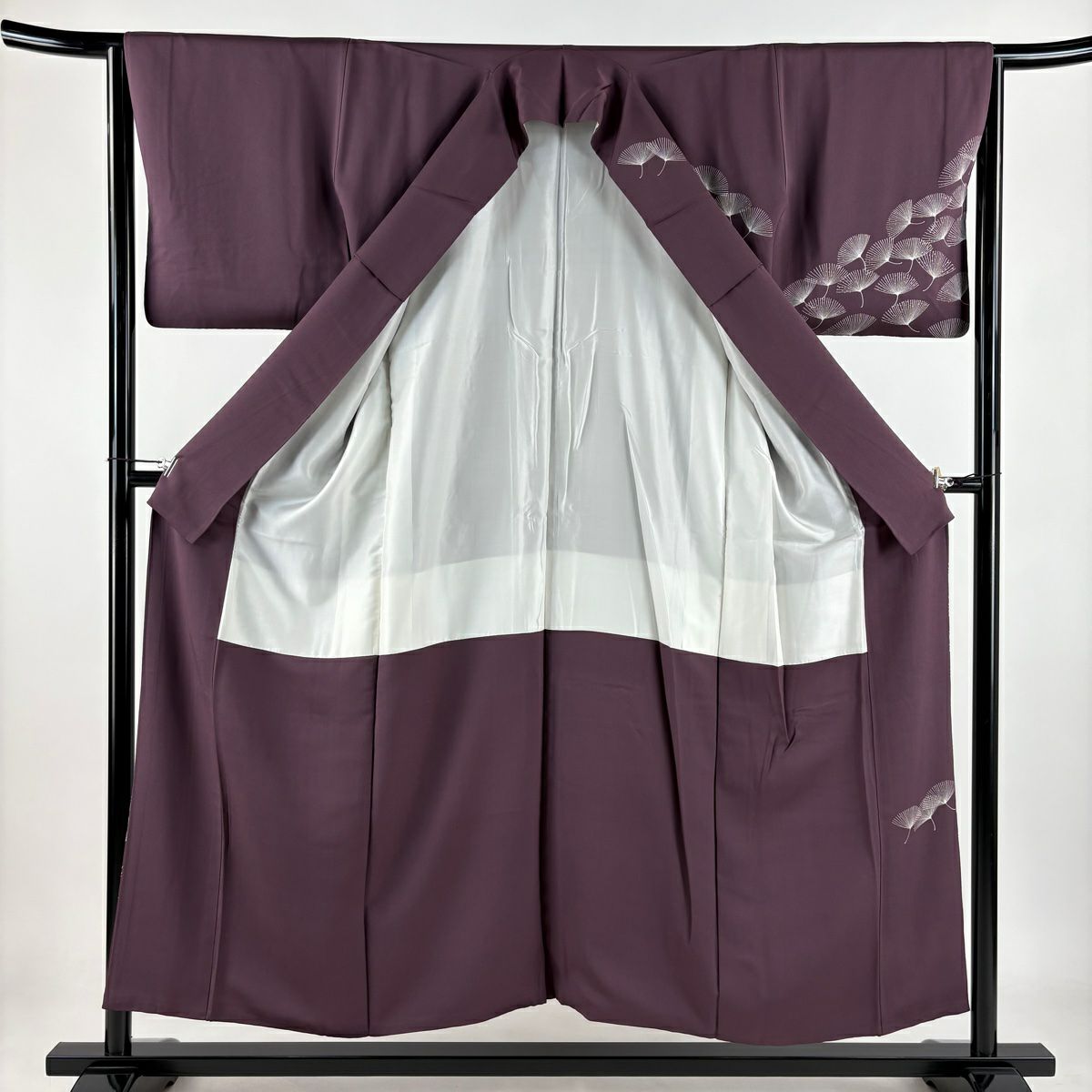 訪問服 身長151.5cm 袖長63.5cm S 雙層 棉毛 金絲 刺繡 紫 純蠶絲 秀品級