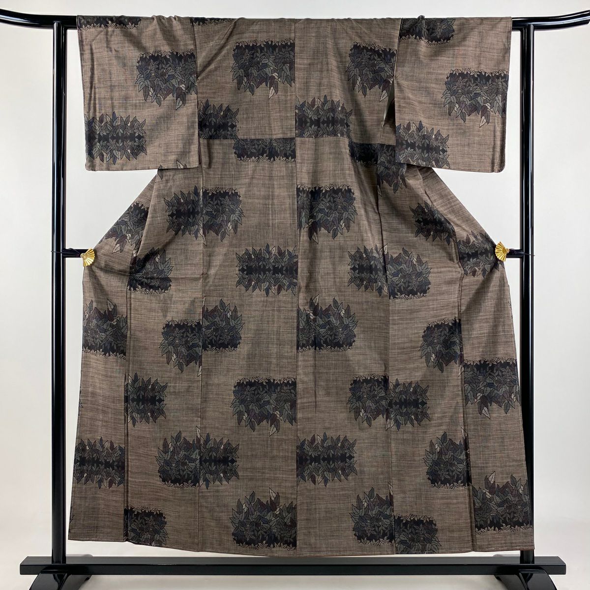 【美品】 紬織 身長156cm 袖長61cm S 雙層 枝葉 焦茶 純蠶絲 秀品級