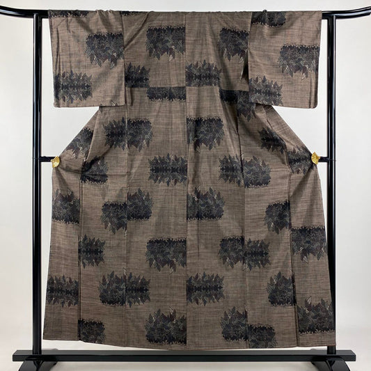 【美品】 紬織 身長156cm 袖長61cm S 雙層 枝葉 焦茶 純蠶絲 秀品級