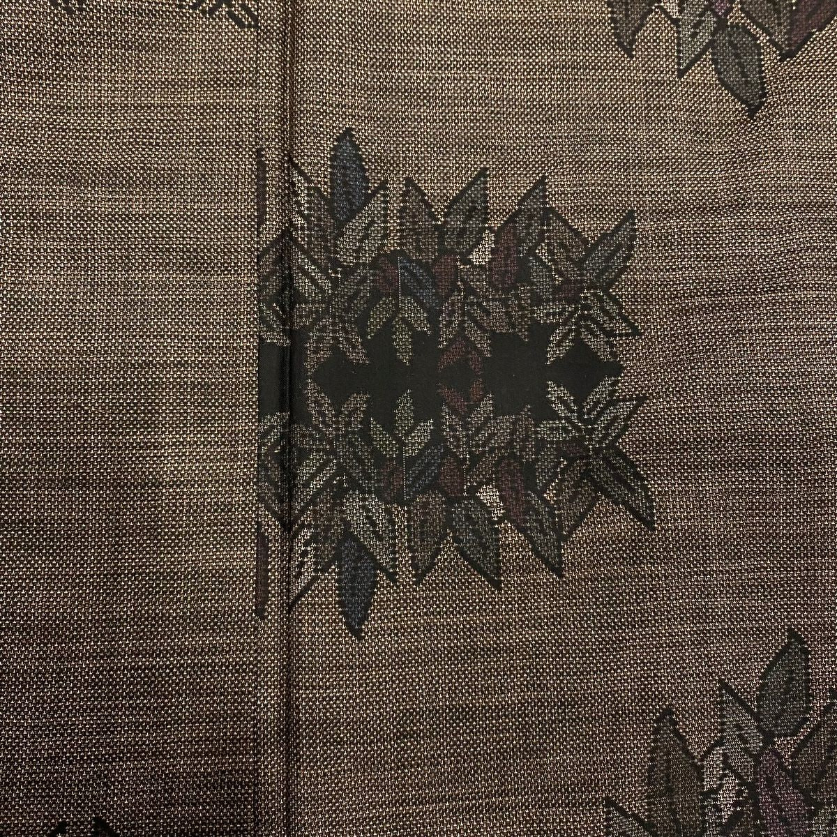 【美品】 紬織 身長156cm 袖長61cm S 雙層 枝葉 焦茶 純蠶絲 秀品級