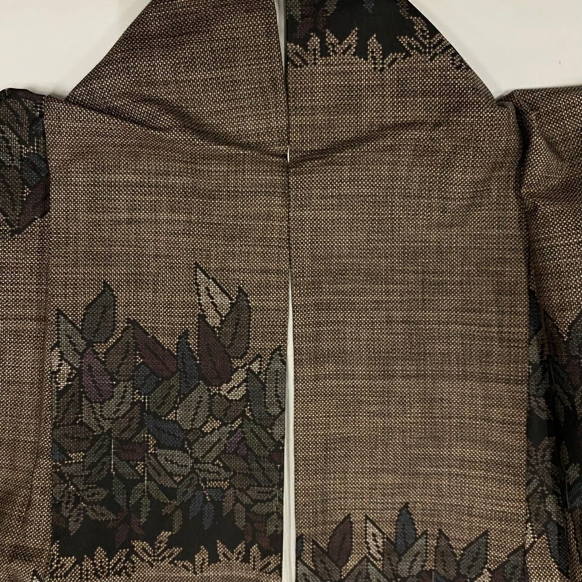【美品】 紬織 身長156cm 袖長61cm S 雙層 枝葉 焦茶 純蠶絲 秀品級