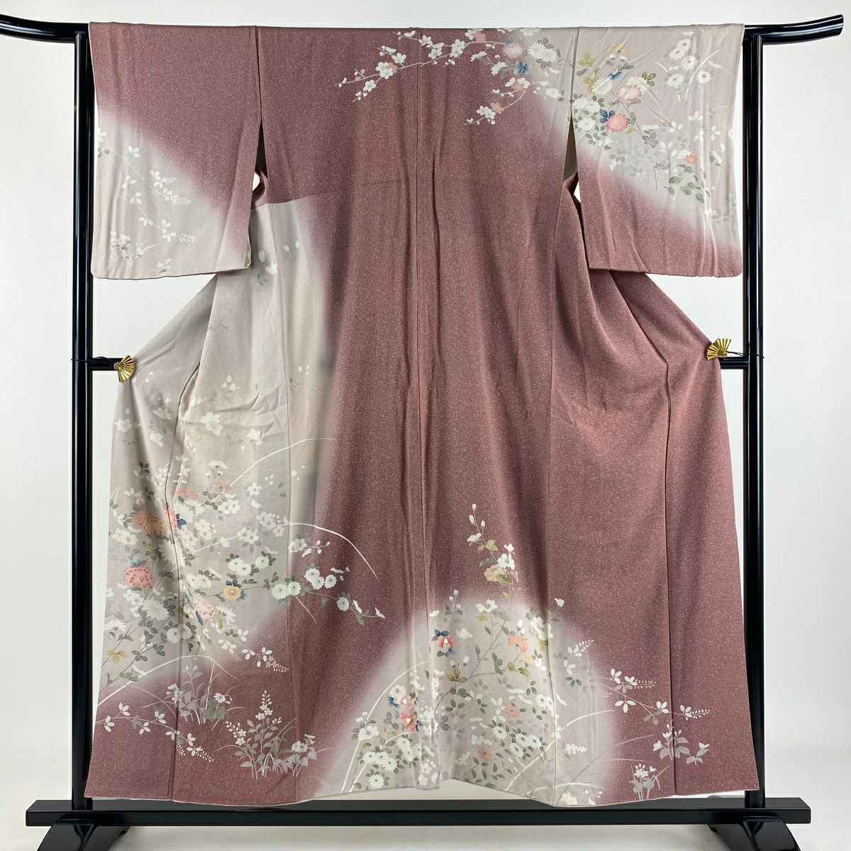 訪問服 身長153.5cm 袖長62.5cm S 雙層 鈴乃屋 秋草 漸層 灰紫 純蠶絲 優品級