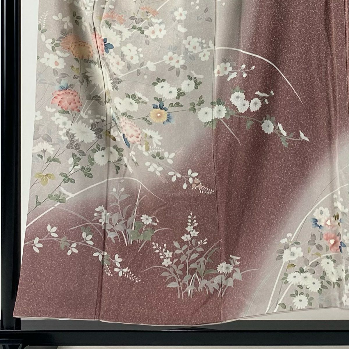 訪問服 身長153.5cm 袖長62.5cm S 雙層 鈴乃屋 秋草 漸層 灰紫 純蠶絲 優品級