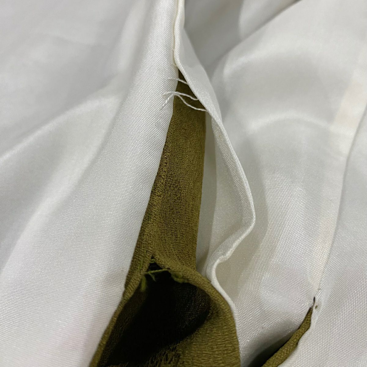 訪問服 身長160cm 袖長64.5cm M 雙層 文箱 秋草 金絲 金銀彩 茶綠 純蠶絲 秀品級