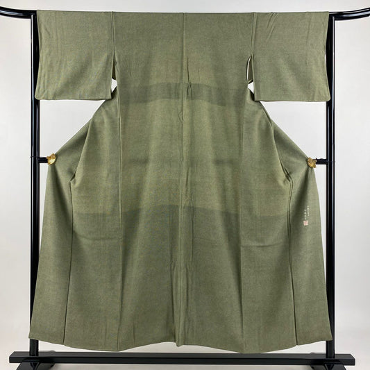 江戶小紋 身長152cm 袖長63.5cm S 雙層 落款 鮫 茶綠 純蠶絲 秀品級