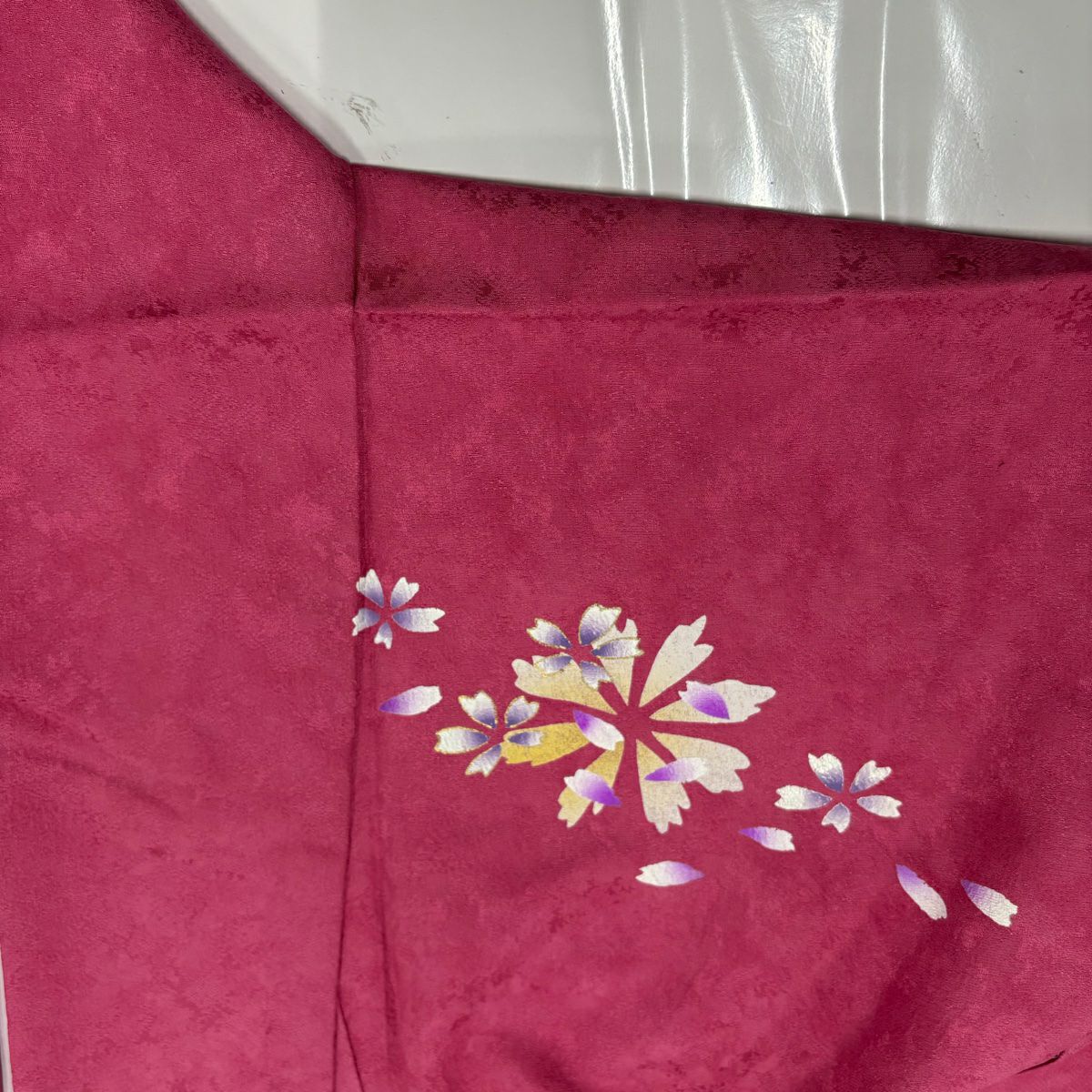 振袖禮服 身長160cm 袖長65.5cm M 雙層 花 櫻花 金銀彩 漸層 深粉 純蠶絲 名品級