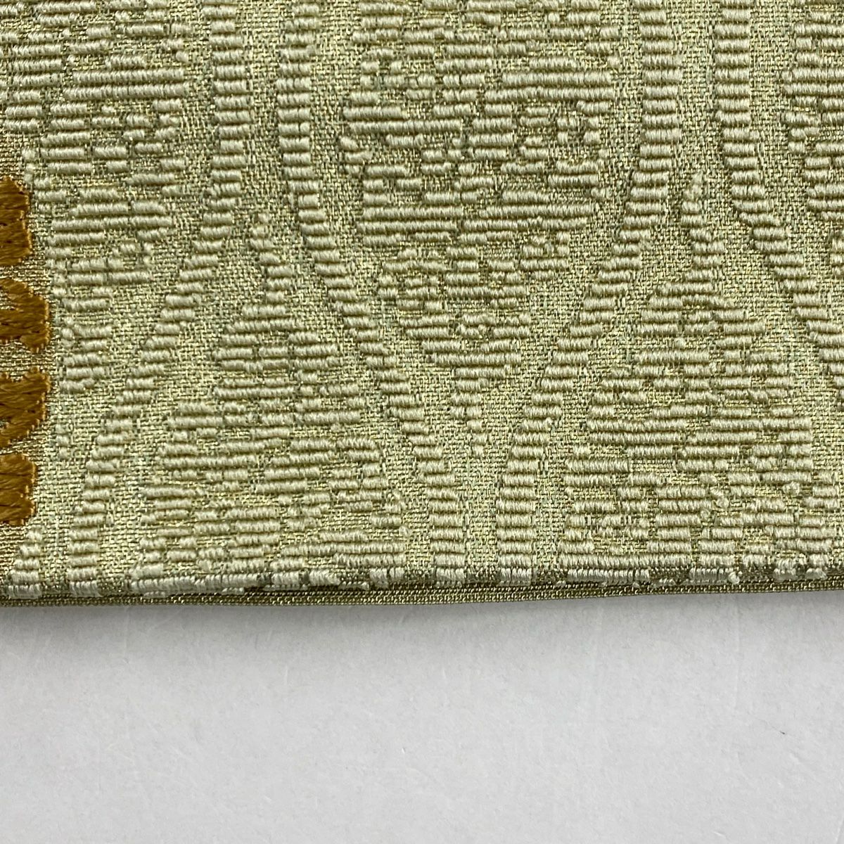 【庫存清倉】 【美品】 袋帶 名品級 華紋 花唐草紋 金絲 刺繡 灰綠 六通 純蠶絲