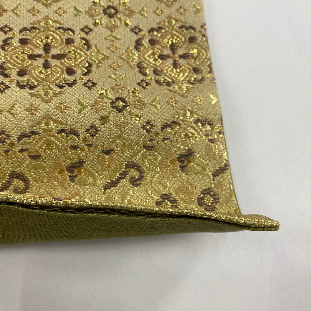 【庫存清倉】 【美品】 袋帶 名品級 華紋 金絲 金金箔 鶯色 六通 純蠶絲