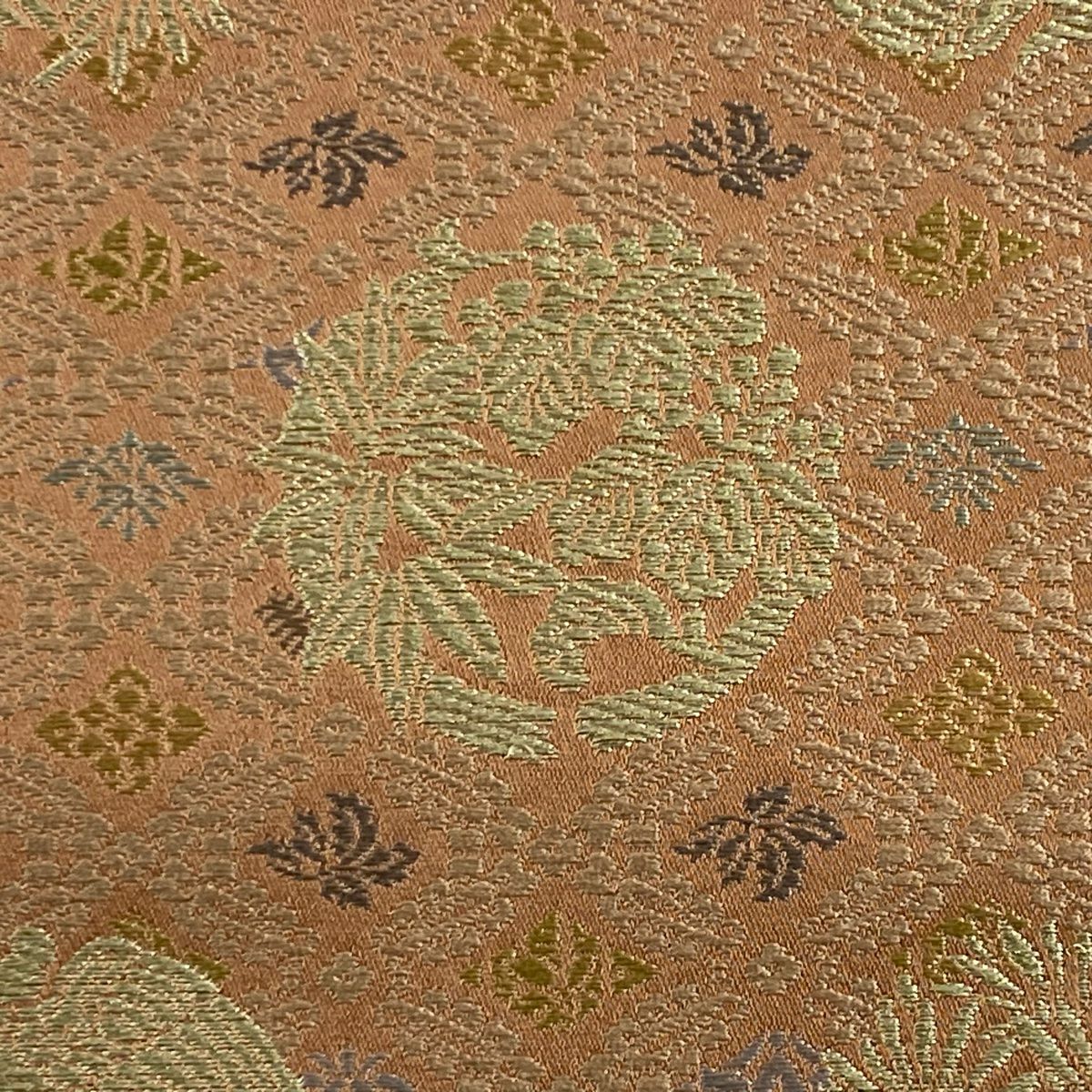 【清倉特賣】 【美品】 袋帶 名品級 金金箔屋清兵衛 有落款 花丸紋 鳥 金絲 刺繡 粉米色 六通 純蠶絲