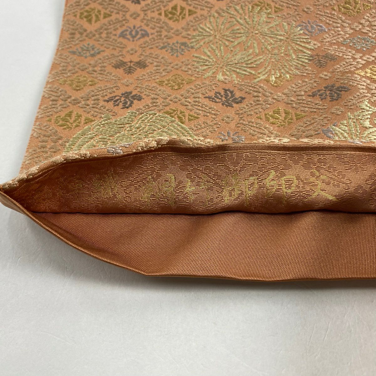 【清倉特賣】 【美品】 袋帶 名品級 金金箔屋清兵衛 有落款 花丸紋 鳥 金絲 刺繡 粉米色 六通 純蠶絲