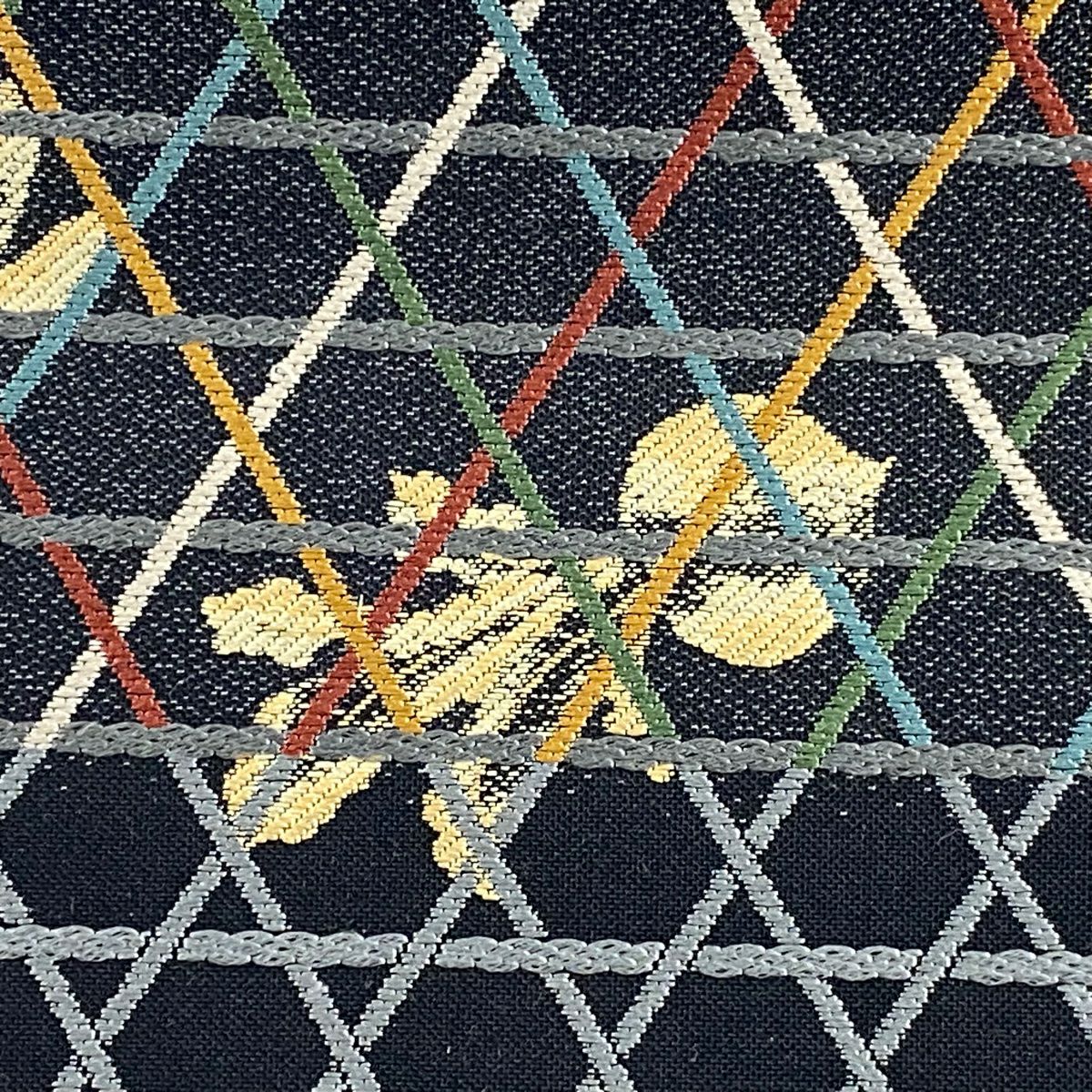【清倉特賣】 【美品】 袋帶 名品級 蔬菜 籠目 刺繡 黑 六通 純蠶絲