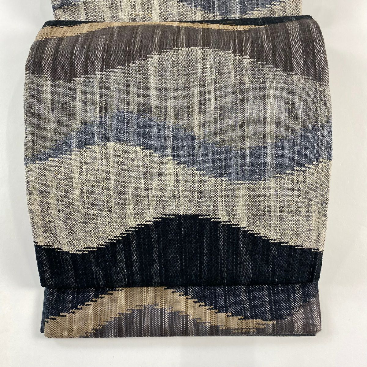 【庫存清倉】 【美品】 袋帶 名品級 證書齊全 條紋 幾何圖案 灰茶 六通 純蠶絲