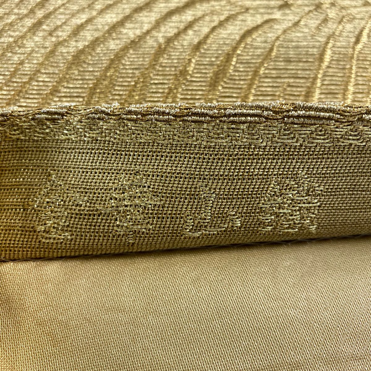 【庫存清倉】 【美品】 袋帶 名品級 花井幸子 落款あり 波 金華山織 金金箔 金色 六通 純蠶絲