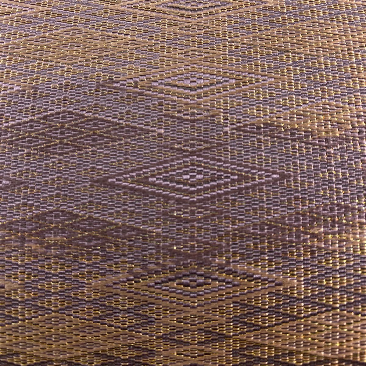【清倉特賣】 【美品】 袋帶 名品級 入子菱 縞 金絲 紫 六通 純蠶絲