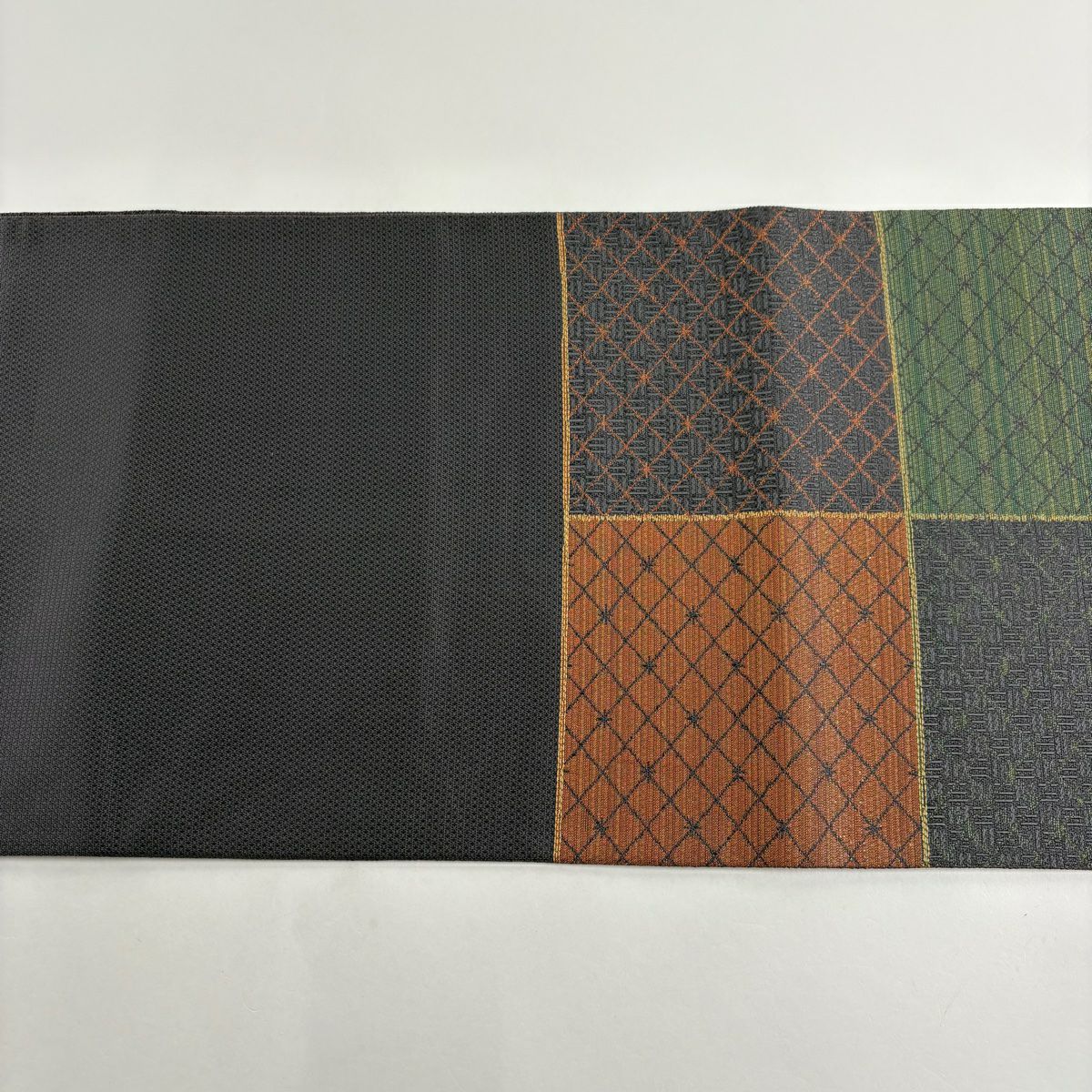 【美品】 袋帶 秀品級 市松樹 斜格子 金金箔 灰紫 六通 純蠶絲