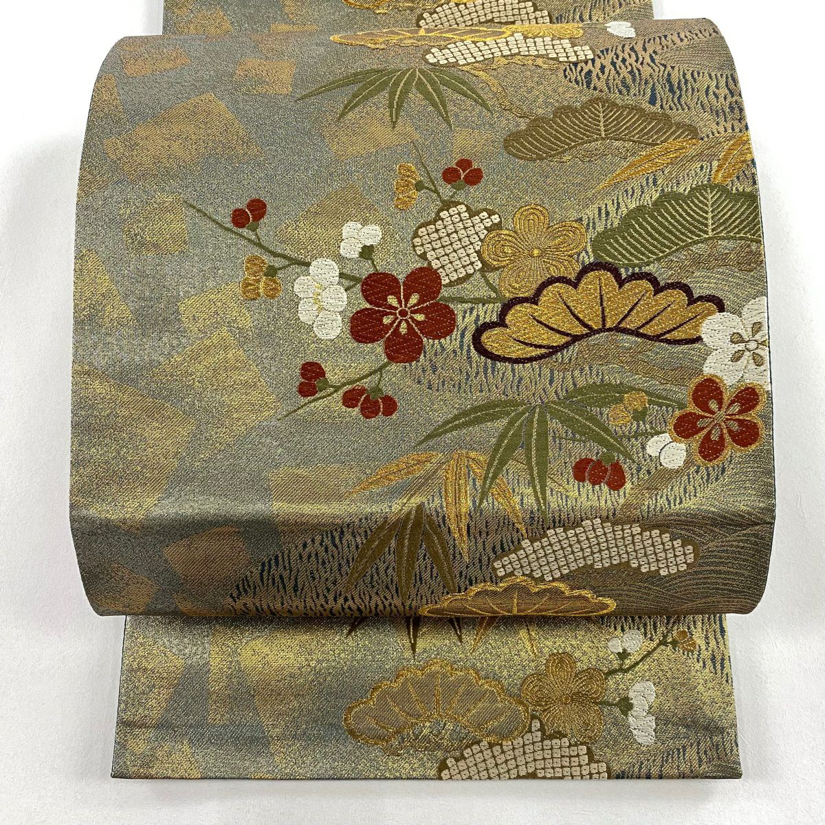 袋帶 秀品級 松樹竹子梅花 波 金絲 金金箔 金 六通 純蠶絲