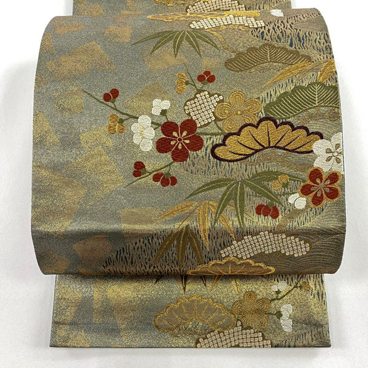 袋帶 秀品級 松樹竹子梅花 波 金絲 金金箔 金 六通 純蠶絲