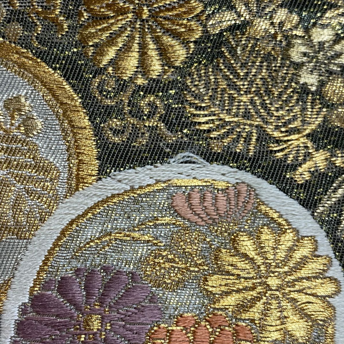 袋帶 秀品級 關西仕立 雜畫浪漫 草花紋紋 金銀彩 金金箔 米色 六通 純蠶絲