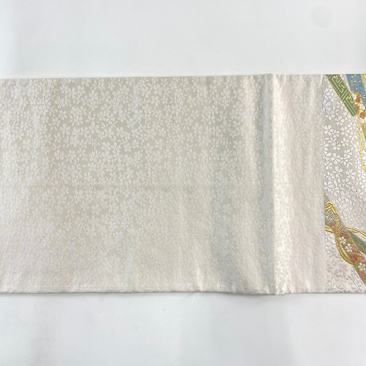 【庫存清倉】 袋帶 名品級 卷物 櫻花 金絲 金金箔 粉米色 六通 純蠶絲