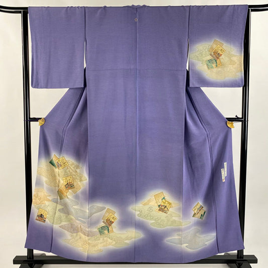 【庫存清倉】 付下 身長156cm 袖長64cm M 雙層 樽本伊勢藏 有落款 かるた 金銀彩 漸層 紫 純蠶絲 名品級 一つ紋
