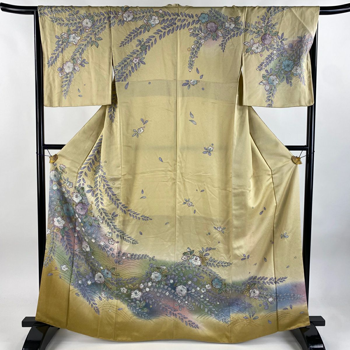 【庫存清倉】訪問服 身長164cm 袖長66cm M 雙層 辻花染 漸層 金彩裝飾 米色 純蠶絲 名品級