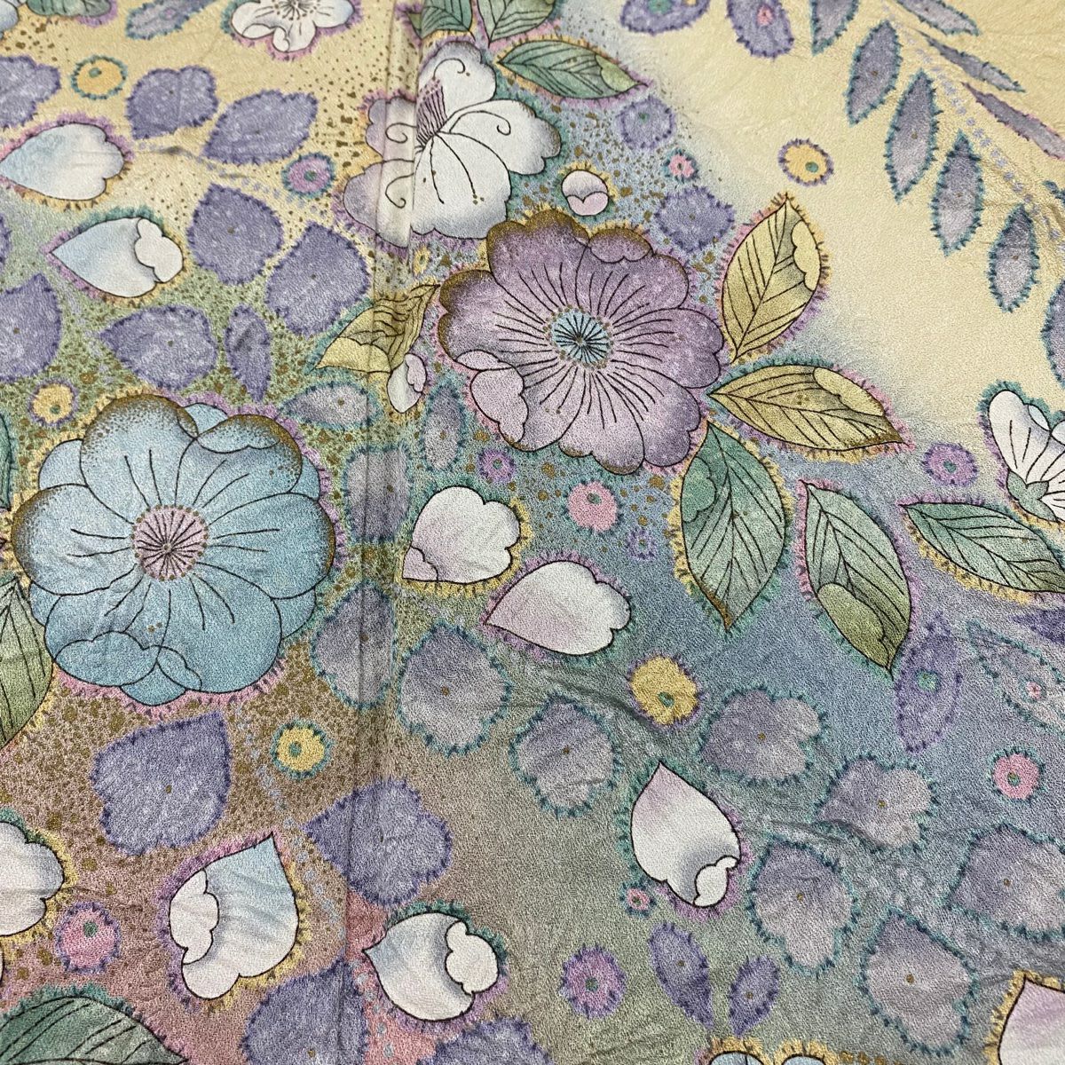 【庫存清倉】訪問服 身長164cm 袖長66cm M 雙層 辻花染 漸層 金彩裝飾 米色 純蠶絲 名品級
