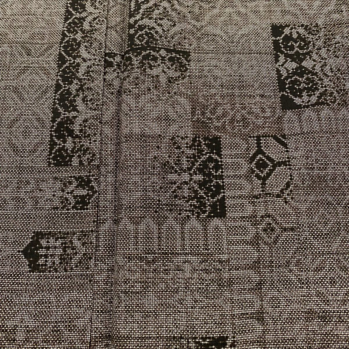 【清倉特賣】 【美品】 紬織 身長158.5cm 袖長63cm S 雙層 華紋 幾何圖案 焦茶 純蠶絲 名品級