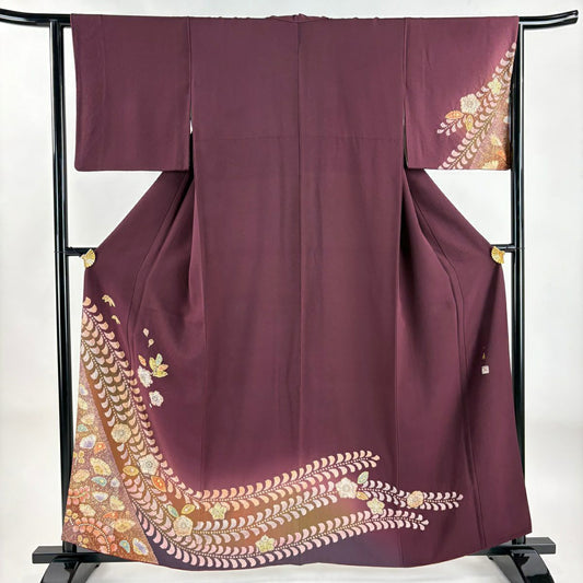 付下 身長158.5cm 袖長62cm S 雙層 吉乃一廉 落款あり 辻花染 染色漸變 紅紫 純蠶絲 名品級