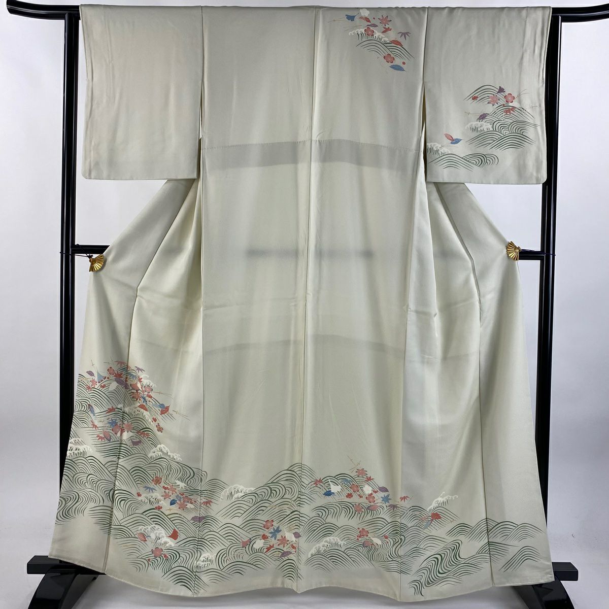 【庫存清倉】訪問服 身長161cm 袖長63cm S 雙層 松樹竹子梅花 波 金糸 淡綠 純蠶絲 名品級