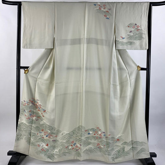 【庫存清倉】訪問服 身長161cm 袖長63cm S 雙層 松樹竹子梅花 波 金糸 淡綠 純蠶絲 名品級